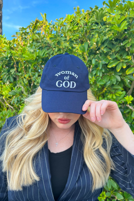 Woman of God Embroidered Hat in Navy Blue