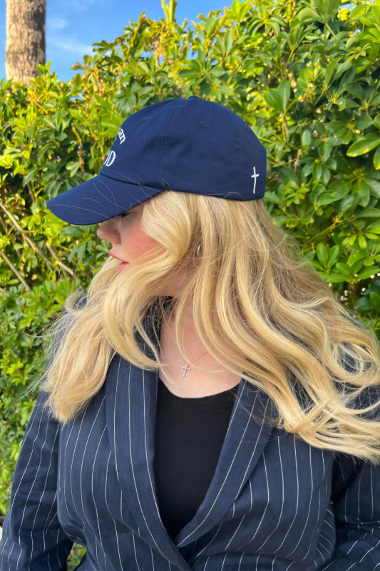 Woman of God Embroidered Hat in Navy Blue