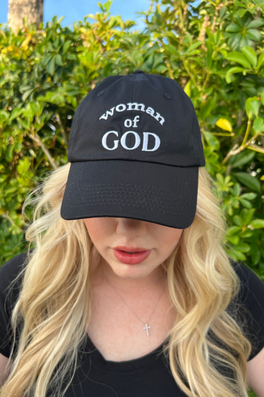 Woman of God Embroidered Hat in Black