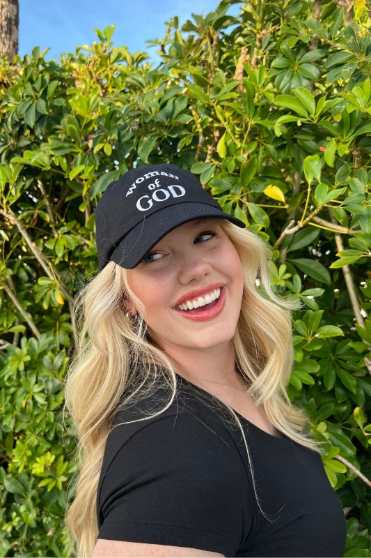 Woman of God Embroidered Hat in Black